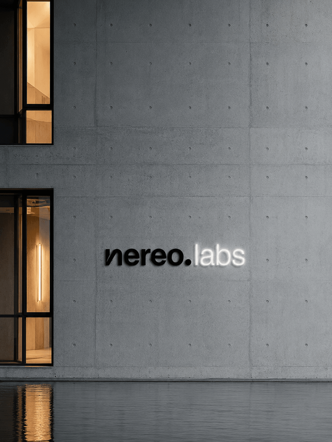 nereo.labs lettering on a concrete facade
